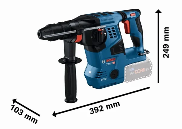 Bosch 0611921002 młotowiertarka młot udarowy obrotowy akumulatorowy SDS+ GBH 18 V-28 CF 2×8 Ah