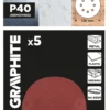 GRAPHITE krążki ścierne na rzep 125 mm P40 5 szt. 8 otworów