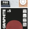 GRAPHITE krążki ścierne na rzep 125 mm P80 5 szt. 8 otworów GRAPHITE krążki ścierne na rzep 125 mm P80 5 szt. 8 otworów