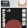 GRAPHITE krążki ścierne na rzep 125 mm P120 5 szt. 8 otworów