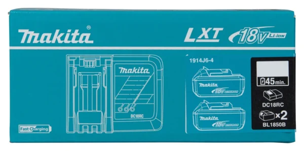Makita 1914J6-4 zestaw zasilający 18 V LXT: 2× BL1850B 5,0 Ah + ładowarka DC18RC