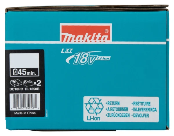 Makita 1914J6-4 zestaw zasilający 18 V LXT: 2× BL1850B 5,0 Ah + ładowarka DC18RC