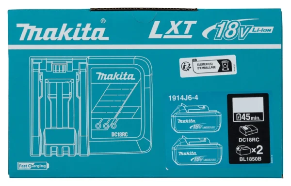 Makita 1914J6-4 zestaw zasilający 18 V LXT: 2× BL1850B 5,0 Ah + ładowarka DC18RC