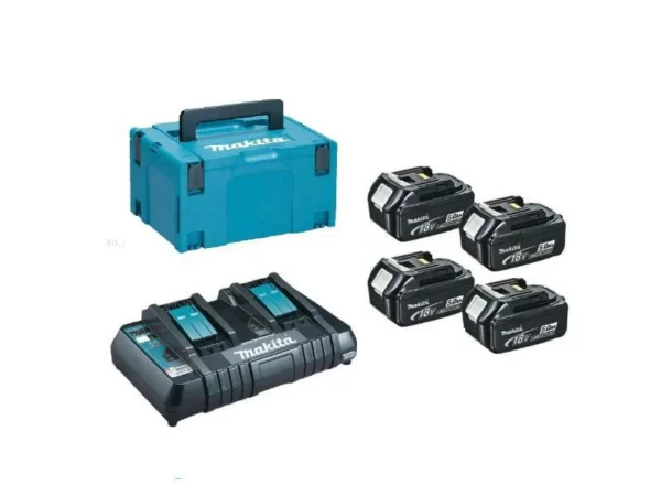 Makita 197626-8 akumulator zestaw zasilający 18 V 4×5,0 Ah (BL1850Bx4+DC18RD) MAKPAC
