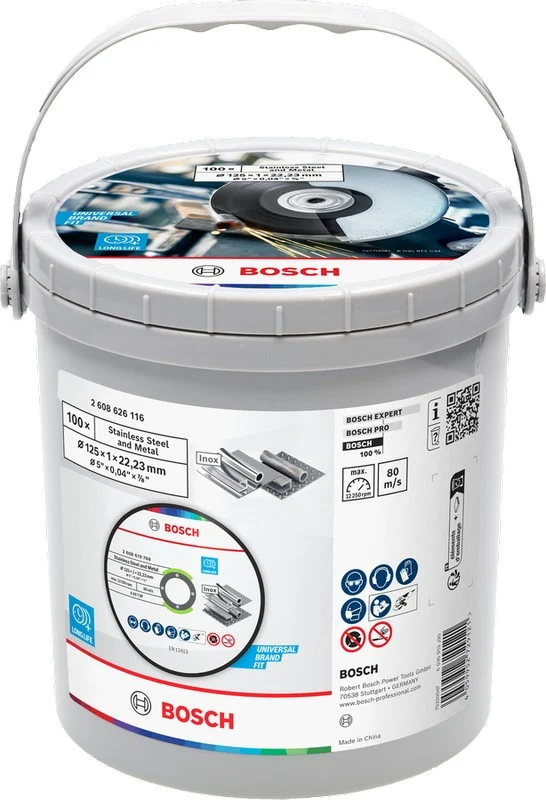 Bosch tarcze tnące do metalu 125 × 1,0 × 22,23 mm – 100 szt. w pojemniku