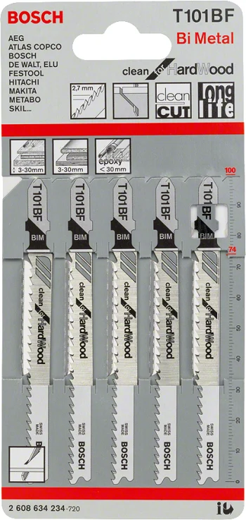 Bosch T 101 BF brzeszczoty do wyrzynarki do drewna twardego i laminatu, 5 szt.