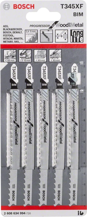 Bosch T 345 XF Progressor brzeszczoty do drewna z metalem 132 mm, 5 szt. Bosch T 345 XF Progressor brzeszczoty do drewna z metalem 132 mm, 5 szt.