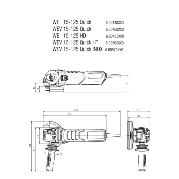 Metabo WEV 15-125 Quick szlifierka kątowa 125 mm 1550 W z regulacją obrotów