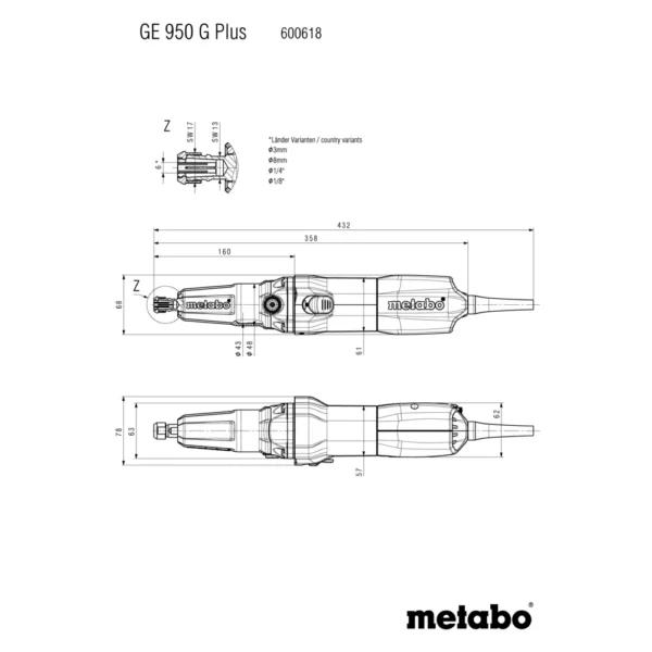 Metabo GE 950 G Plus szlifierka prosta 950 W tuleja 6 mm