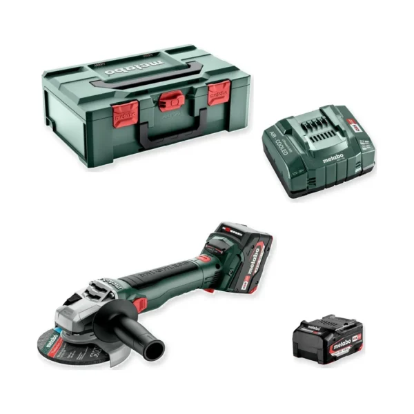 Metabo W 18 LT BL 11-125 szlifierka kątowa 18 V 2×4,0 Ah metaBOX – zestaw: narzędzie, akumulatory, ładowarka