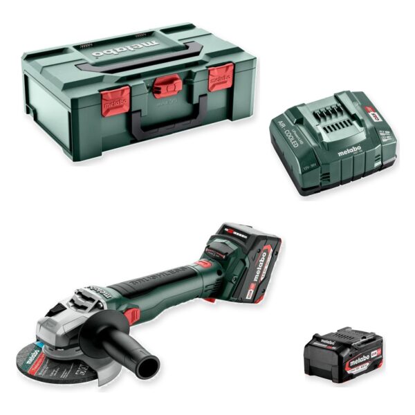 Metabo W 18 LT BL 11-125 szlifierka kątowa 18 V 2×4,0 Ah metaBOX – zestaw: narzędzie, akumulatory, ładowarka