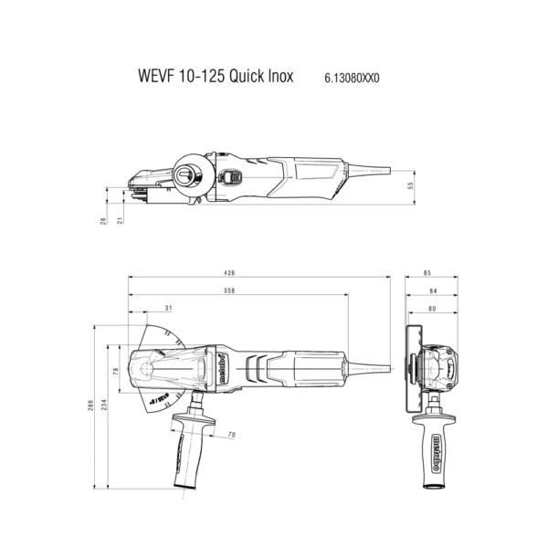 Metabo 613080000 szlifierka kątowa z płaską głowicą WEVF 10-125 Quick Inox