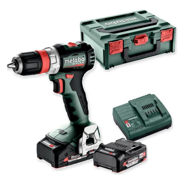 Metabo BS 18 L BL Q wiertarko-wkrętarka 18 V 65 Nm 2×2,0 Ah metaBOX – zawartość zestawu Metabo BS 18 L BL Q wiertarko-wkrętarka 18 V 65 Nm 2×2,0 Ah metaBOX – zestaw: narzędzie, akumulatory, ładowarka