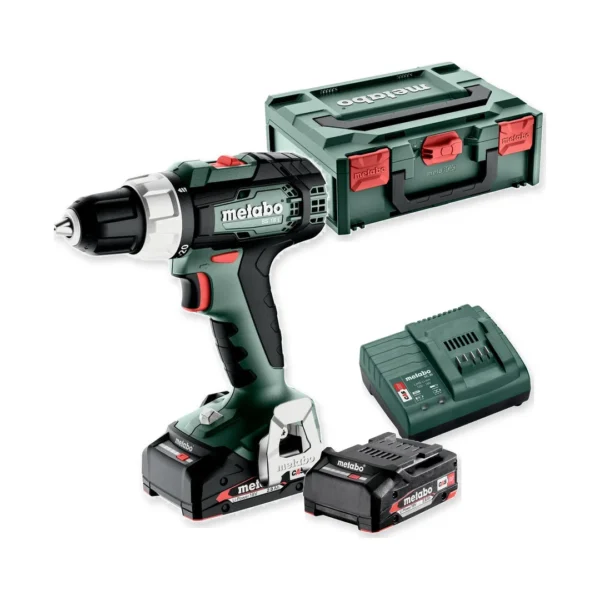 Metabo BS 18 L wiertarko-wkrętarka 18 V 60 Nm 2×2,0 Ah metaBOX Metabo BS 18 L wiertarko-wkrętarka 18 V 60 Nm 2×2,0 Ah metaBOX – zestaw: narzędzie, akumulatory, ładowarka