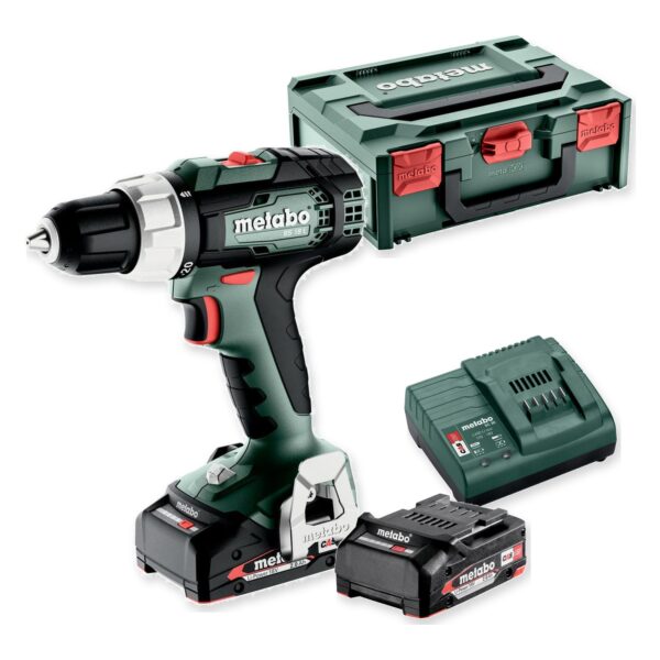 Metabo BS 18 L wiertarko-wkrętarka 18 V 60 Nm 2×2,0 Ah metaBOX – zawartość zestawu Metabo BS 18 L wiertarko-wkrętarka 18 V 60 Nm 2×2,0 Ah metaBOX – zestaw: narzędzie, akumulatory, ładowarka