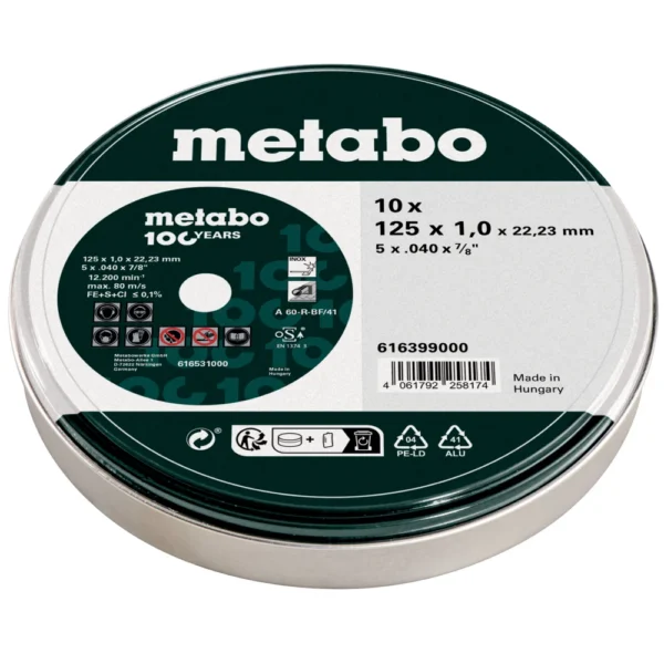 Metabo tarcze tnące Inox 125 × 1,0 × 22,23 mm – 10 szt.