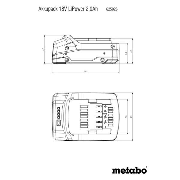 Metabo 625026000 akumulator LiPOWER 18V 2,0 Ah CAS