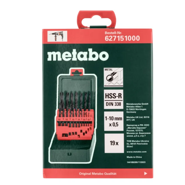 Metabo zestaw wierteł do metalu HSS-R 1–10 mm, 19 szt.