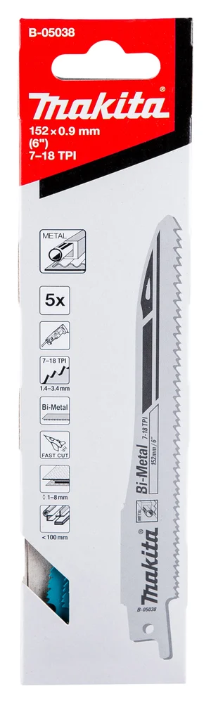 Makita B-05038 brzeszczot do pił szablastych BIM 152×0,9 mm /5szt. metal, pvc (fast)