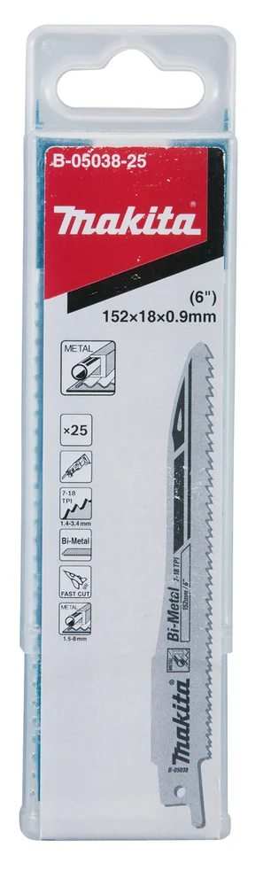 Makita B-05038-25 brzeszczot do pił szablastych BIM 152×0,9 mm /25szt. metal, pvc (fast) Makita B-05038-25 brzeszczot do pił szablastych BIM 152×0,9 mm /25szt. metal, pvc (fast)
