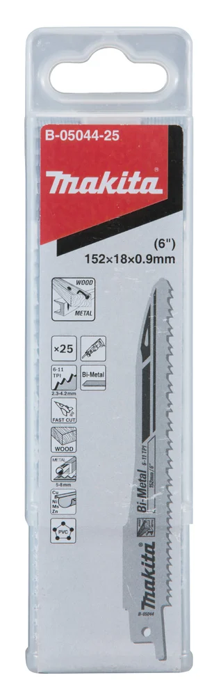 Makita B-05044-25 brzeszczot do pił szablastych BIM 152×0,9 mm /25szt. drewno, metal, pvc (fast)