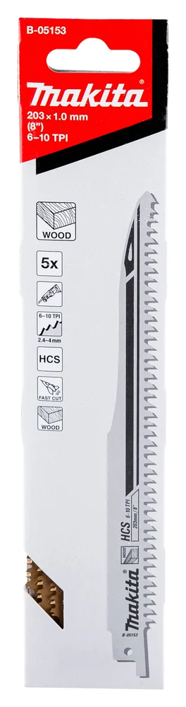 Makita B-05153 brzeszczot do pił szablastych HCS 203×1,0 mm /5szt. drewno (fast)