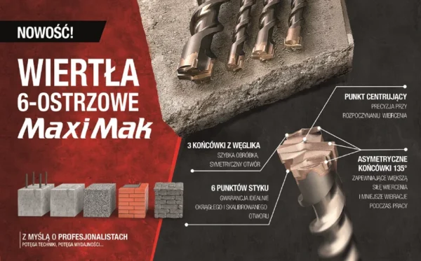 Makita B-05418 wiertło SDS MAX 18x 400x 540 mm MAXI MAK 6-OSTRZOWE Makita B-05418 wiertło SDS MAX 18x 400x 540 mm MAXI MAK 6-OSTRZOWE