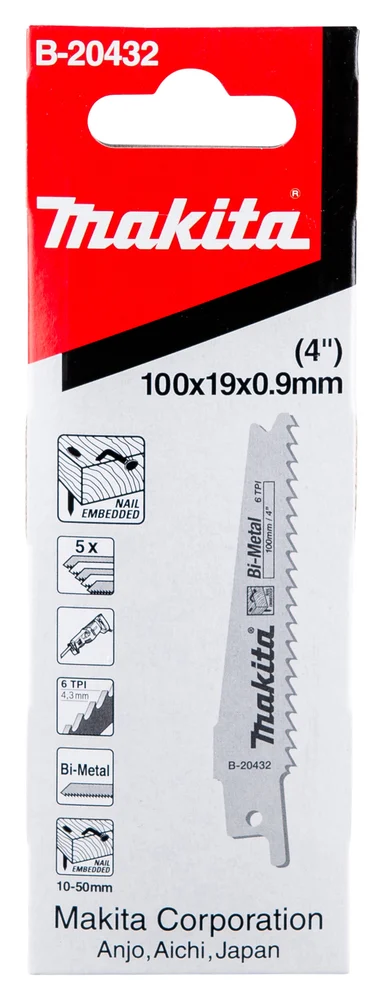 Makita B-20432 brzeszczot do pił szablastych BIM 100×0,9 mm /5szt. drewno z gwoździami (10-50 mm)
