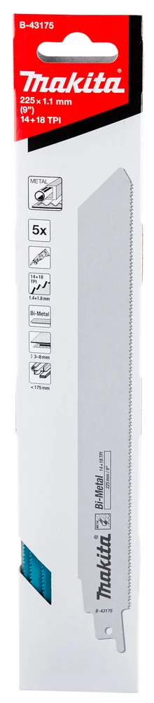 Makita B-43175 brzeszczot do pił szablastych BIM 225×1,1 mm 14+1/5szt. metal (heavy)