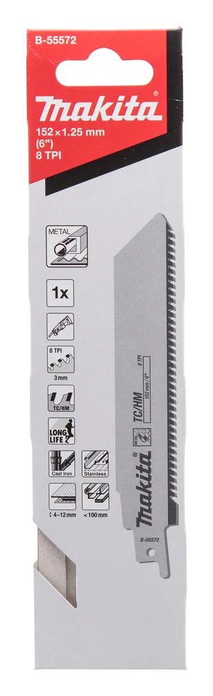 Makita B-55572 brzeszczot do pił szablastych tc / hm 152×1,25 mm metal, żeliwo, stal nierdzewna Makita B-55572 brzeszczot do pił szablastych tc / hm 152×1,25 mm metal, żeliwo, stal nierdzewna