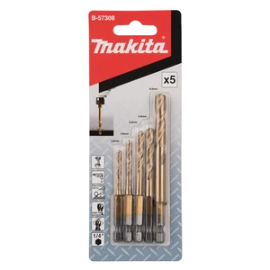 Makita B-57308 zestaw wierteł do metalu HSS-TiN 1/4" HEX /5szt Makita B-57308 zestaw wierteł do metalu HSS-TiN 1/4" HEX /5szt