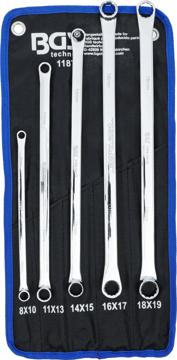 BGS 1187 zestaw kluczy oczkowych dwustronnych, długi, 8–19 mm, 5 szt.