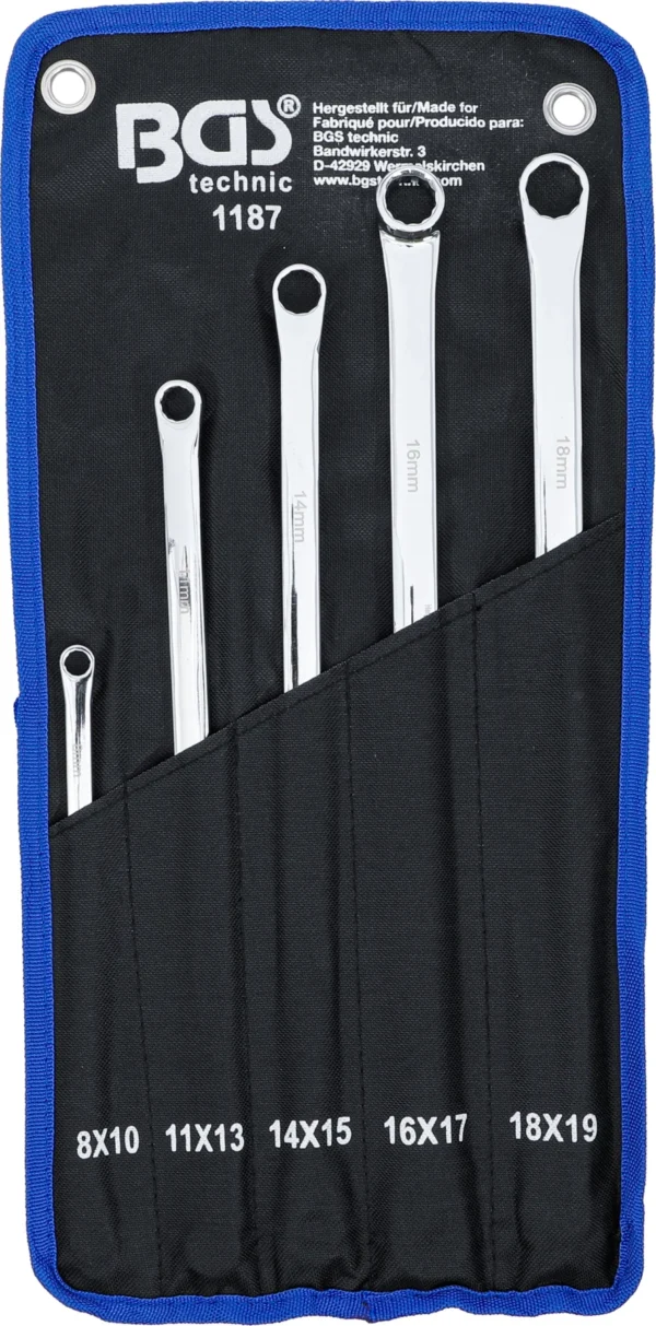 BGS 1187 zestaw kluczy oczkowych dwustronnych, długi, 8–19 mm, 5 szt.