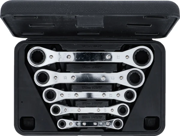 BGS 1450 zestaw kluczy oczkowych z grzechotką, prostych, przełączalnych, 6 x 8–19 x 22 mm, 5 szt.