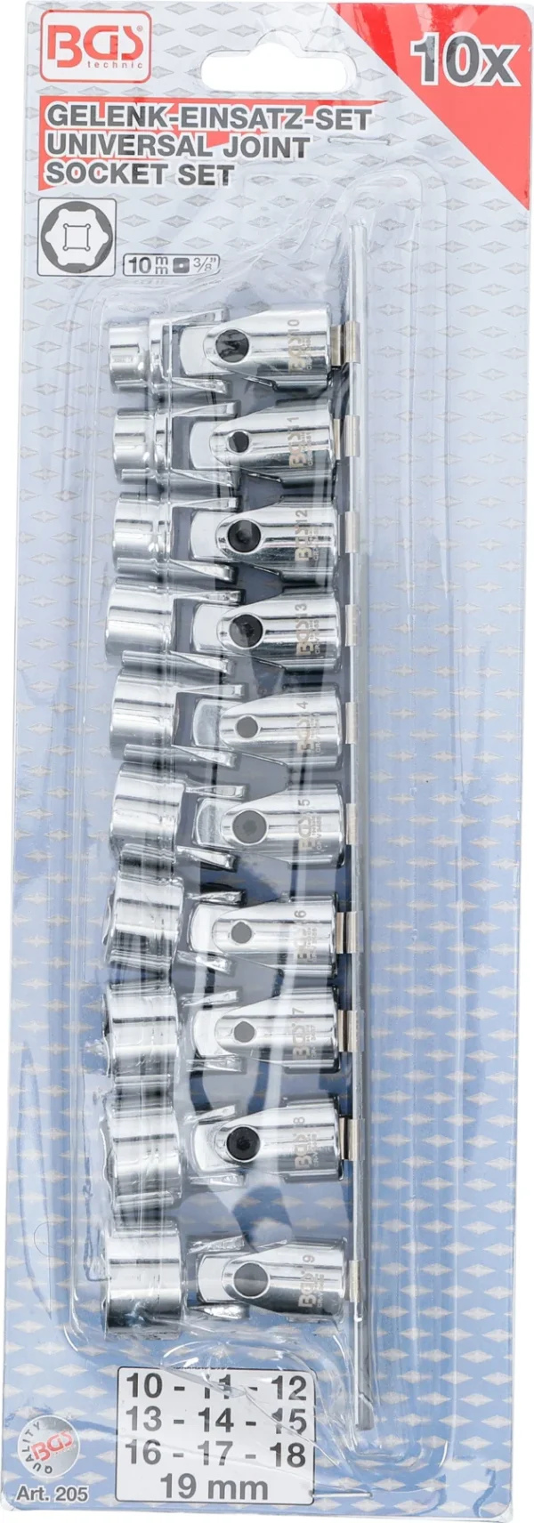 BGS 205 nasadka sześciokątna do przegubu Cardana, 10 mm (3/8"), 10–19 mm, 10 szt.