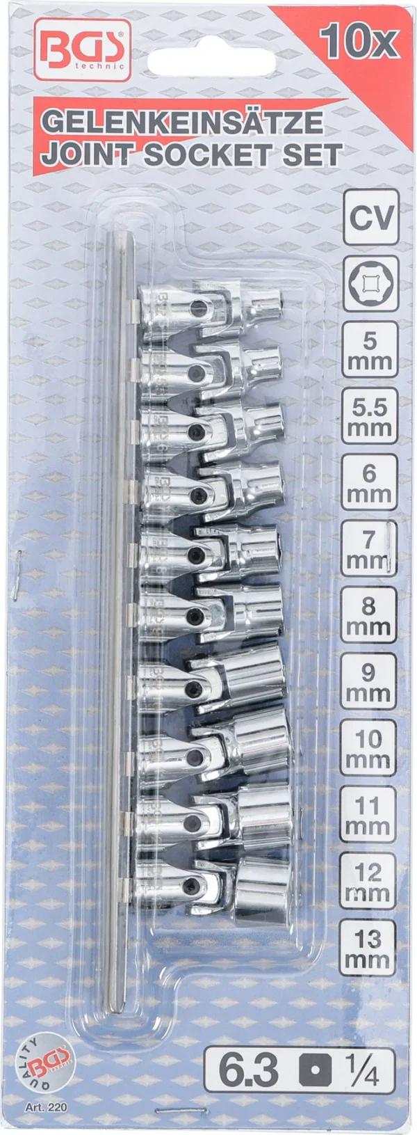 BGS 220 zestaw przegubowych kluczy nasadowych, 6,3 mm (1/4"), 5–13 mm, 10 szt.