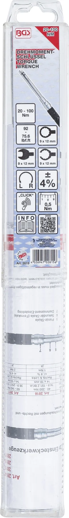 BGS 2815 klucz dynamometryczny, 20–100 Nm, do narzędzi nasadowych 9 x 12 mm