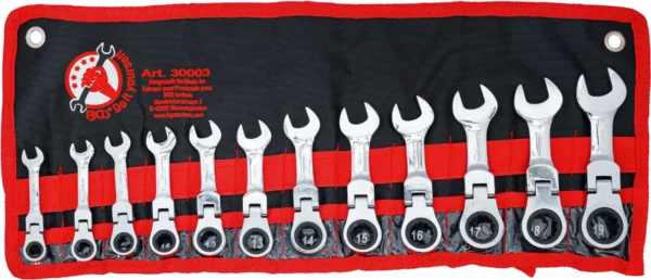 BGS 30003 zestaw kluczy płasko-oczkowych z grzechotką, krótkich, 8–19 mm, 12 szt.