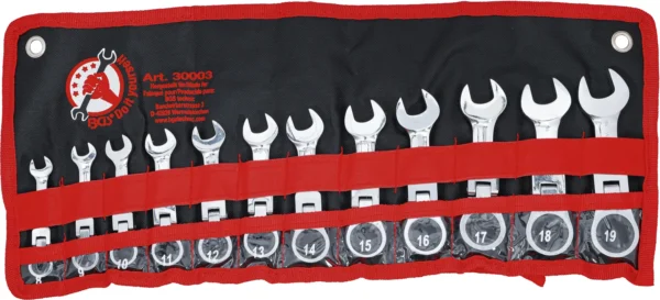 BGS 30003 zestaw kluczy płasko-oczkowych z grzechotką, krótkich, 8–19 mm, 12 szt.