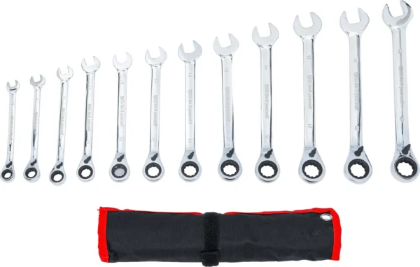 BGS 30008 zestaw kluczy płasko-oczkowych z grzechotką, przełączalną, 8–19 mm, 12 szt.