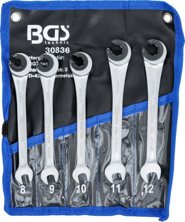 BGS 30836 zestaw kluczy płasko-oczkowych z grzechotką, otwarte, 5 szt.