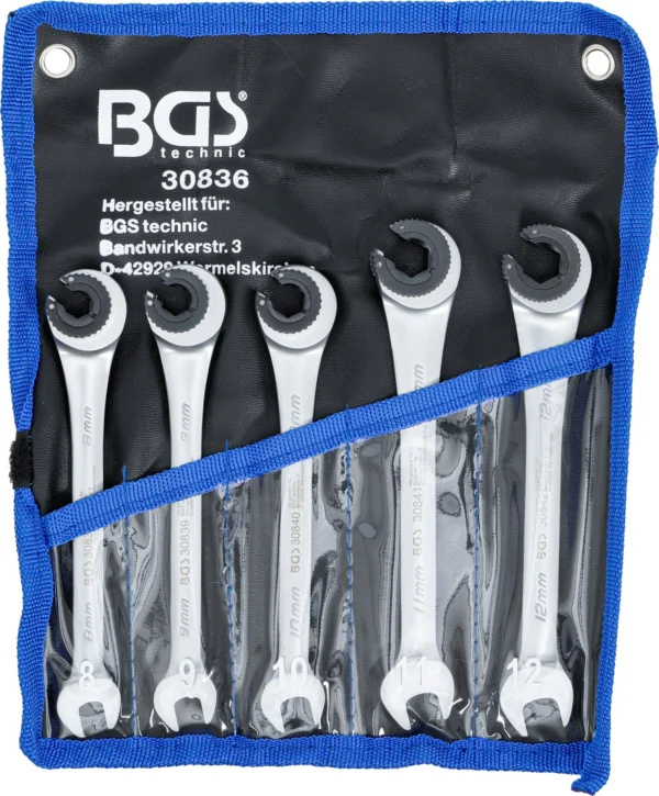 BGS 30836 zestaw kluczy płasko-oczkowych z grzechotką, otwarte, 5 szt.