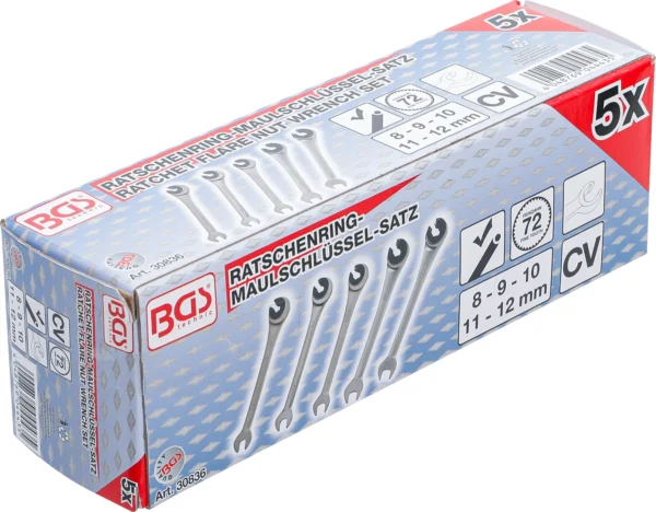 BGS 30836 zestaw kluczy płasko-oczkowych z grzechotką, otwarte, 5 szt.