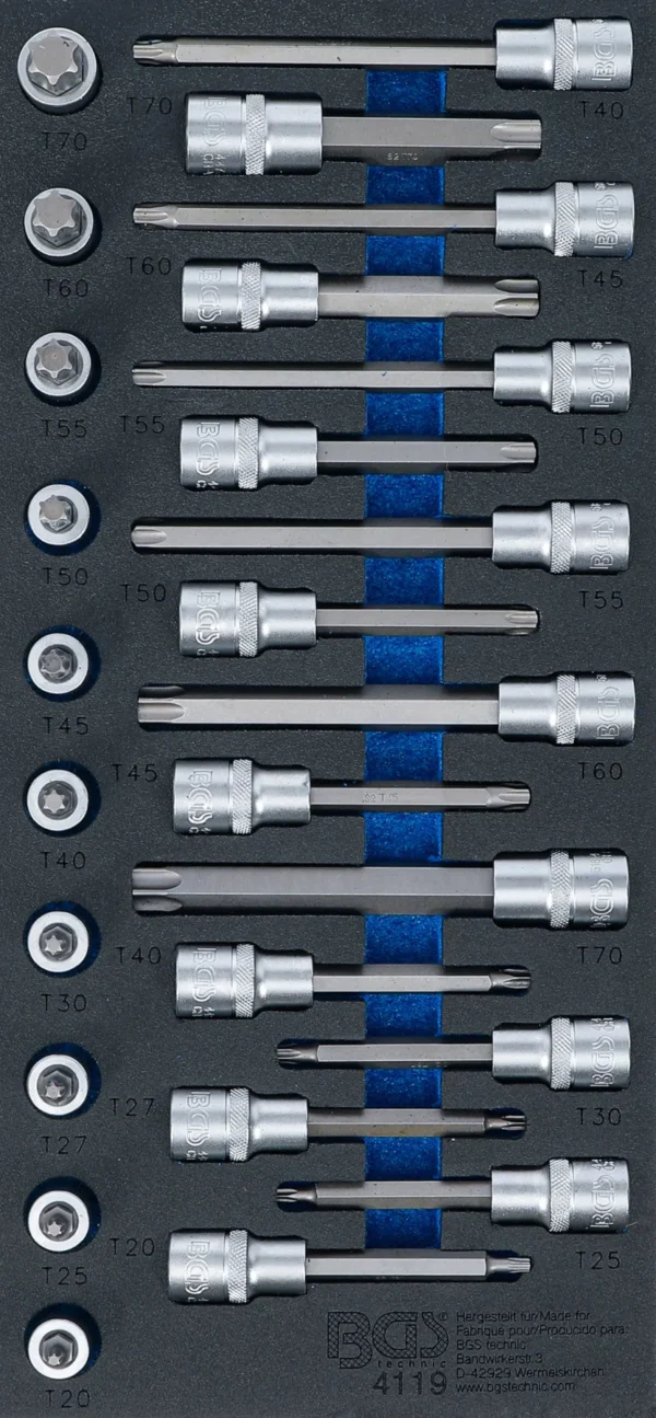 BGS 4119 wkładka do szuflady 1/3: zestaw nasadek do bitów, profil T (do Torx), 26 szt.