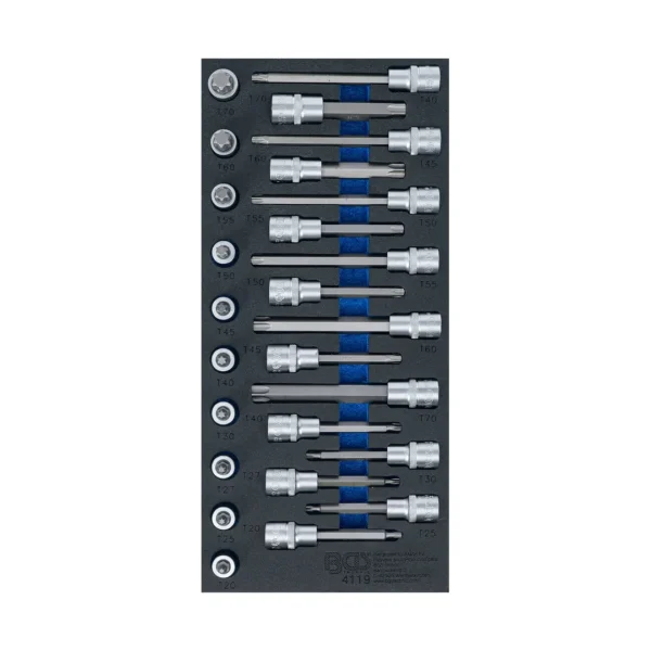 BGS 4119 wkładka do szuflady 1/3: zestaw nasadek do bitów, profil T (do Torx), 26 szt.