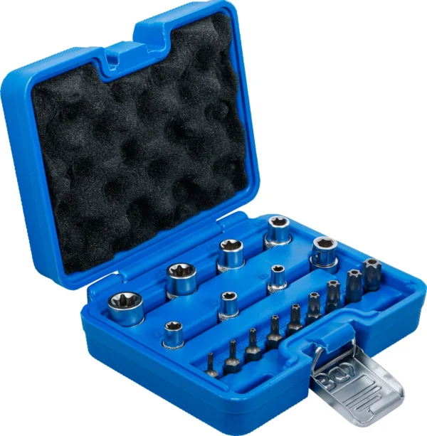 BGS 5023 zestaw bitów i kluczy nasadowych, profil E / profil T (do Torx), 17 szt.