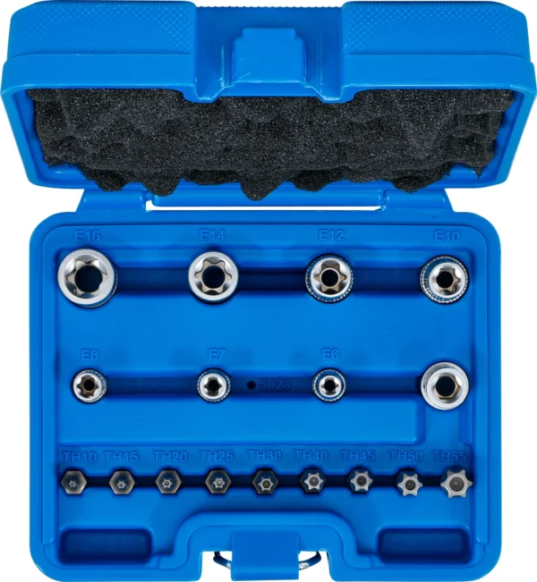 BGS 5023 zestaw bitów i kluczy nasadowych, profil E / profil T (do Torx), 17 szt.