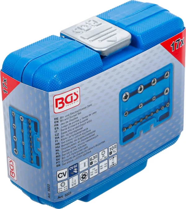 BGS 5023 zestaw bitów i kluczy nasadowych, profil E / profil T (do Torx), 17 szt.