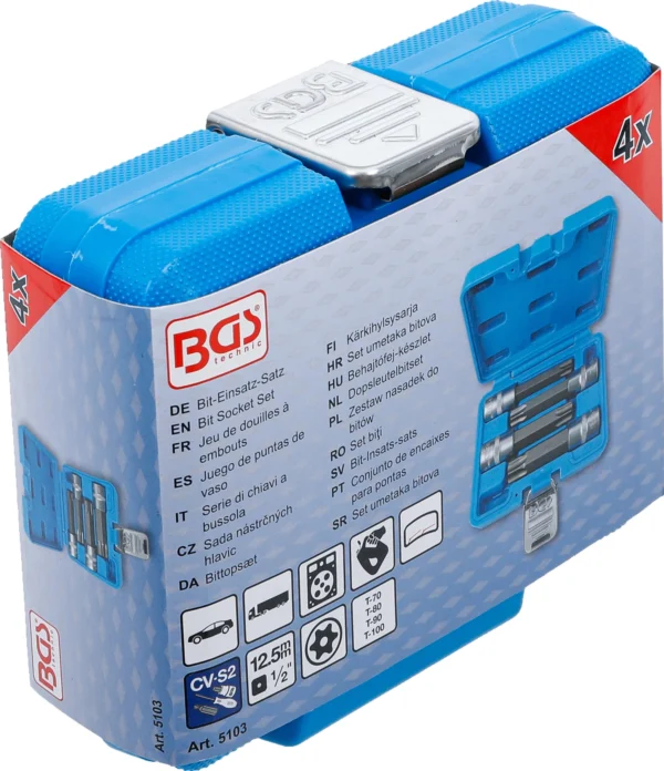BGS 5103 zestaw nasadek do bitów, 12,5 mm (1/2"), profil T (do Torx) z otworem, 4 szt.