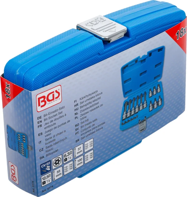 BGS 5174 zestaw nasadek do bitów, 6,3 mm (1/4") / 12,5 mm (1/2"), profil T (do Torx) z otworem, 18 szt.